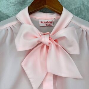 VTG Laura Mae Petites Pink Kitty Bow Blouse Vintage Secretarycore Top Coquette